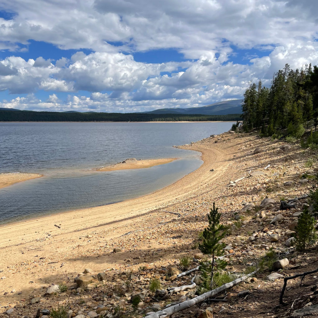 Shore of lake with mountains